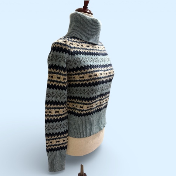 MaxMara Wool Turtleneck Sweater~Woven Pattern in Blue,Charcoal,Cream  size Small - Picture 11 of 16